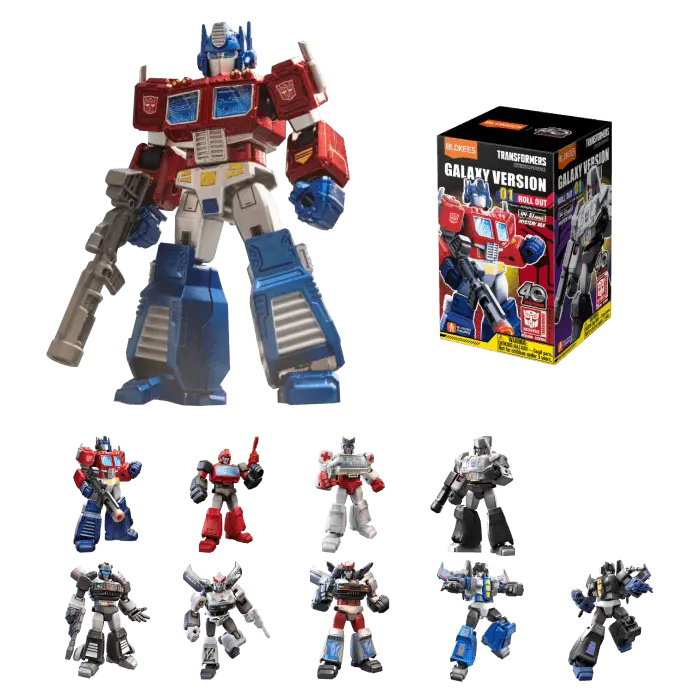 Blokees Transformers Galaxy Version 01 Roll Out con Optimus Prime, confezione e personaggi della serie