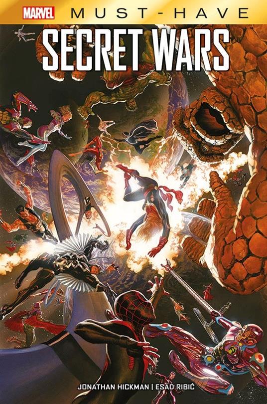 Copertina italiana di Secret Wars, Marvel Must-Have, con gli eroi Marvel in battaglia