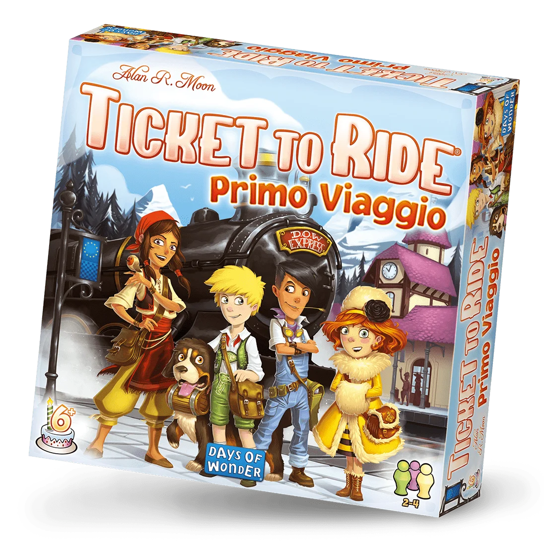 Confezione italiana di Ticket to Ride Primo Viaggio, gioco ferroviario per bambini dai sei anni.