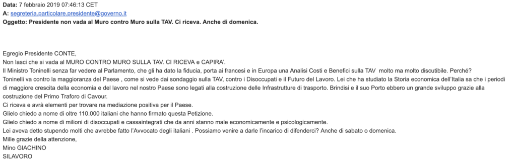 Lettera Si Tav premier Conte