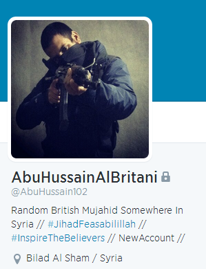 Il profilo Twitter di Abu Hussein Al Britani
