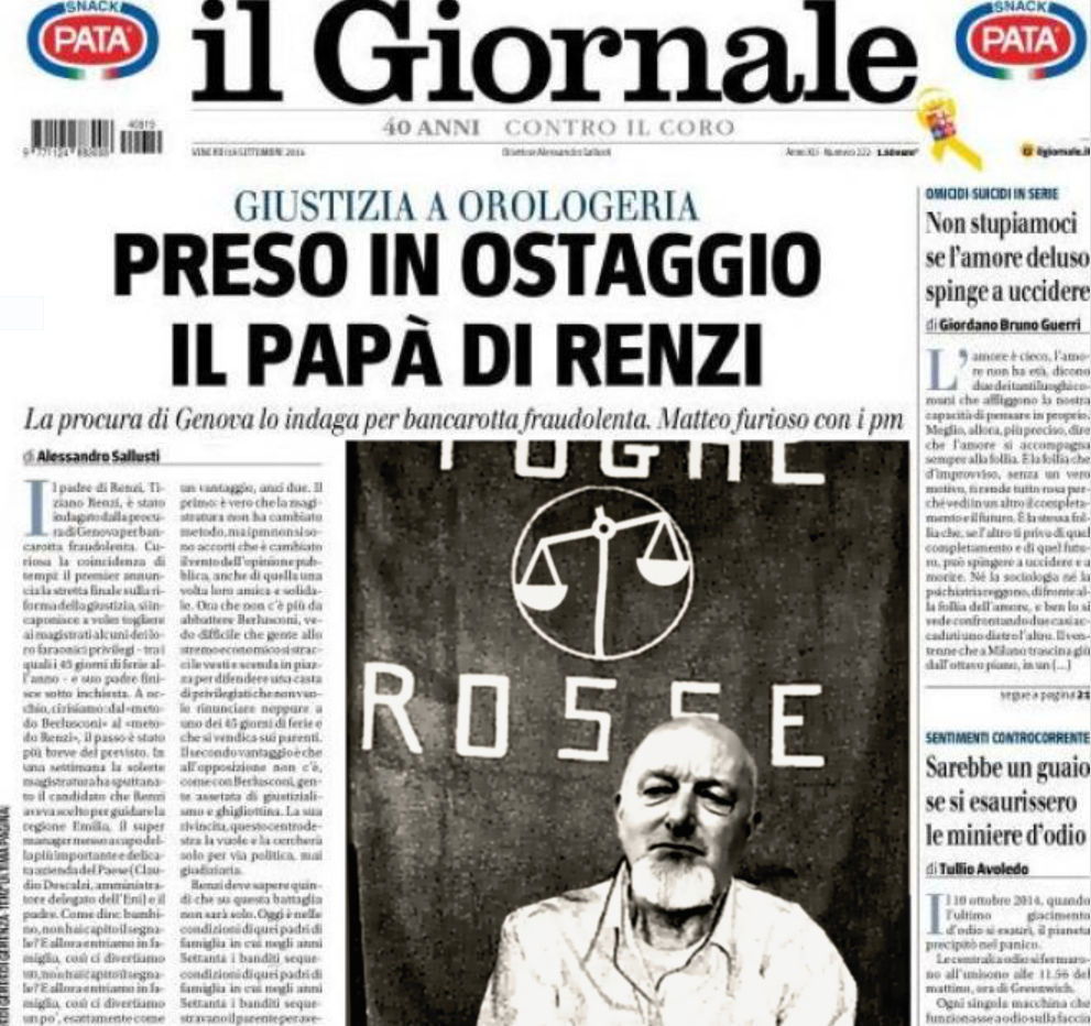 La prima pagina de Il Giornale di oggi