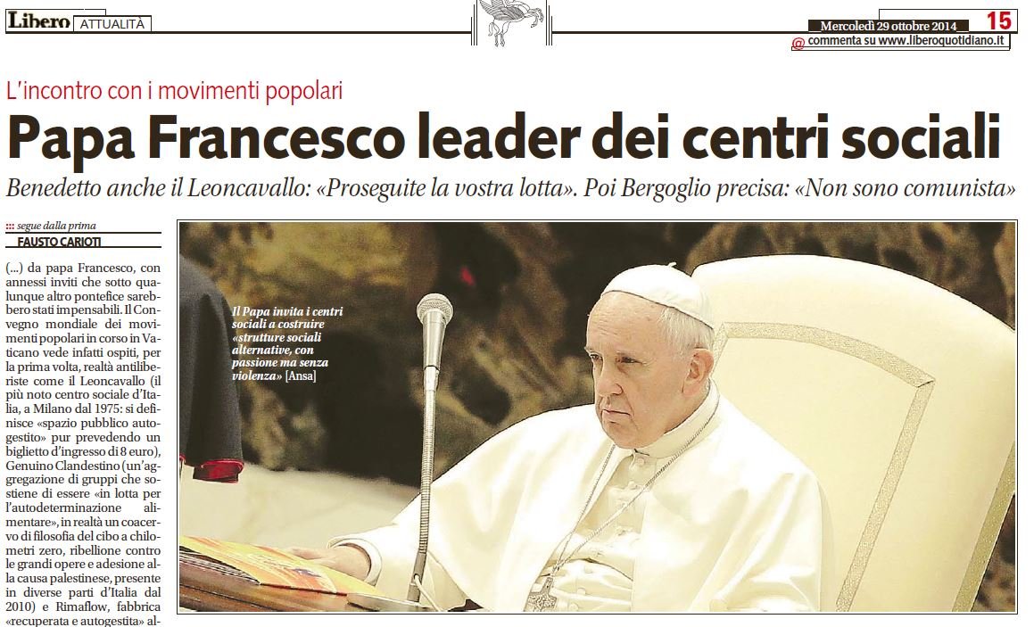 papa francesco leader centri sociali