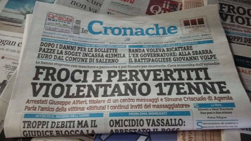L'incredibile prima pagina delle Cronache di Salerno sul minorenne violentato NextQuotidiano L'incredibile prima pagina delle Cronache di Salerno sul minorenne violentato NextQuotidiano