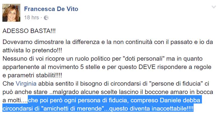 La rivolta nel M5S Roma dopo il post di Francesca De Vito article-post