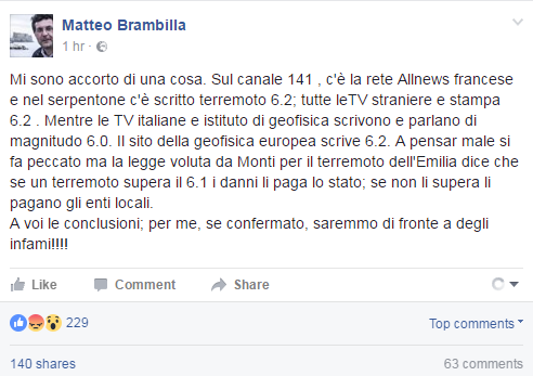 Matteo Brambilla si è accorto della magnitudo ribassata ma non che è una bufala article-post