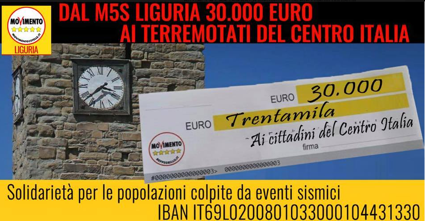 I consiglieri liguri vogliono donare mille euro ai terremotati ma il M5S non si fida article-post