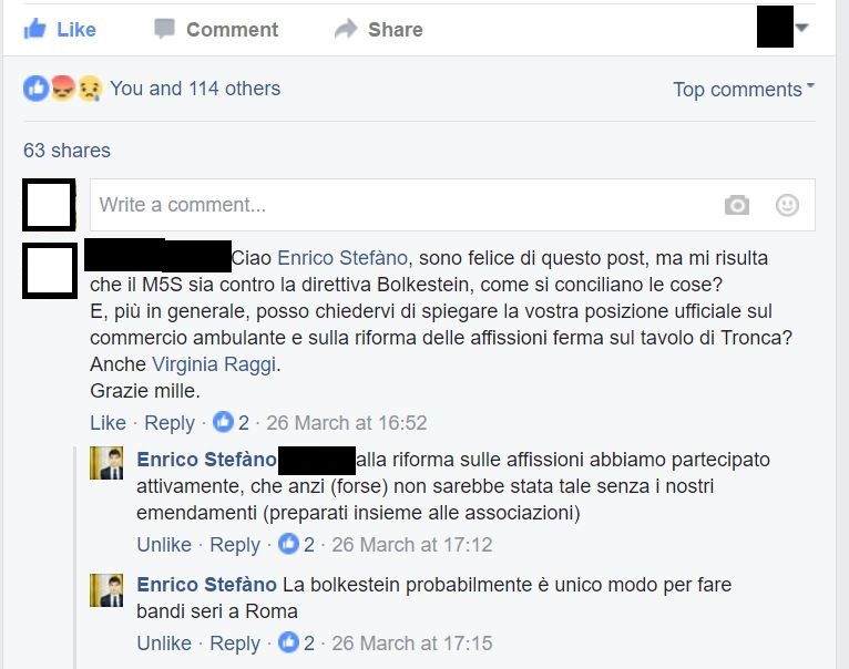 m5s roma bolkestein enrico stefano