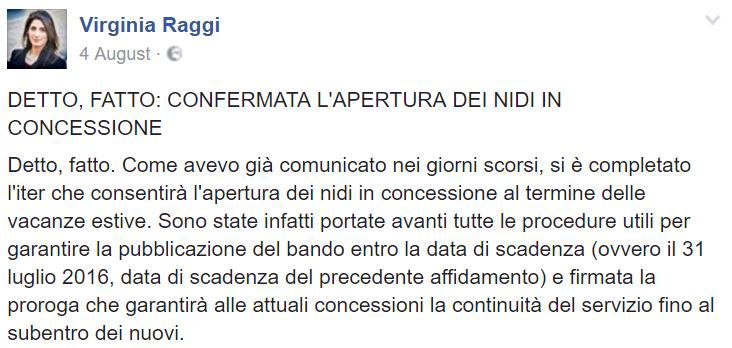 Virginia Raggi e il bando degli asili nido ritirato article-post