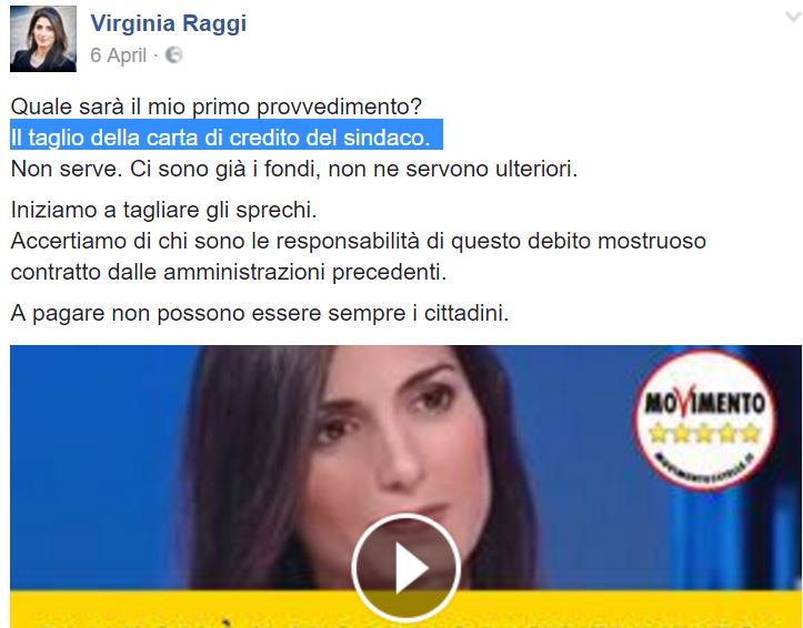 Virginia Raggi e la carta di credito del Comune article-post