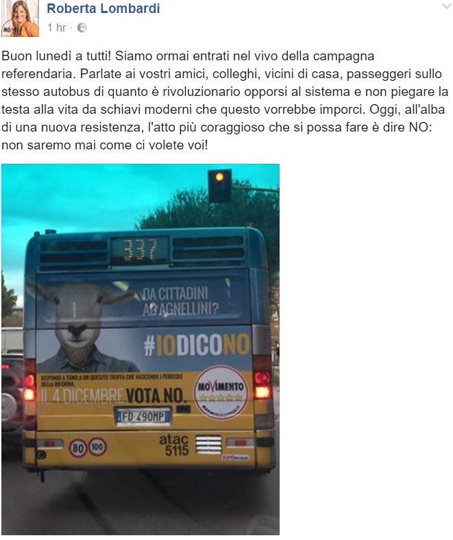 La pubblicità del M5S al no al referendum sui bus di Roma article-post