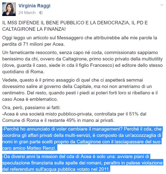 virginia raggi colomban acea