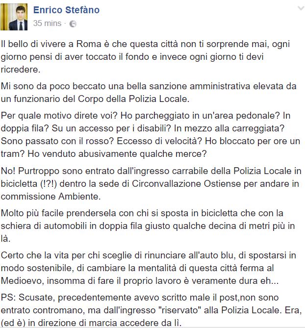 Enrico Stefàno: il consigliere M5S multato dai vigili article-post