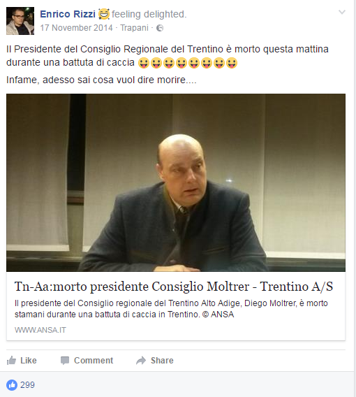 enrico rizzi diffamazione insulti diego moltrer cacciatore
