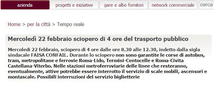 sciopero atac mercoledì 22 febbraio