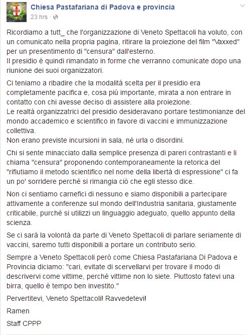 vaxxed padova censura pastafariani - 5