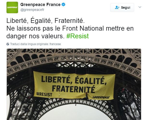 Greenpeace e lo striscione contro Marine Le Pen sulla Torre Eiffel article-post