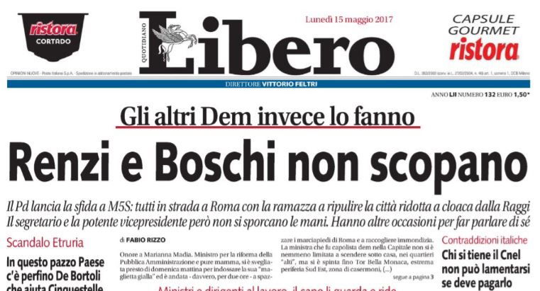 La prima pagina di Libero su Renzi e Boschi article-post