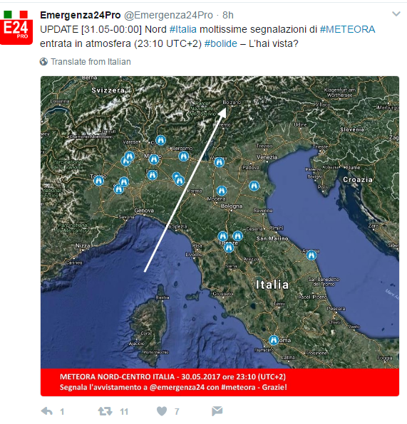 meteorite verde bolide 30 maggio 2017 - 2