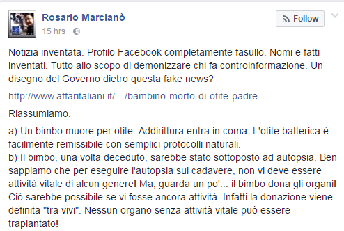 Rosario Marcianò ha "scoperto" la "notizia inventata" del bambino morto per l'otite (WTF?) article-post