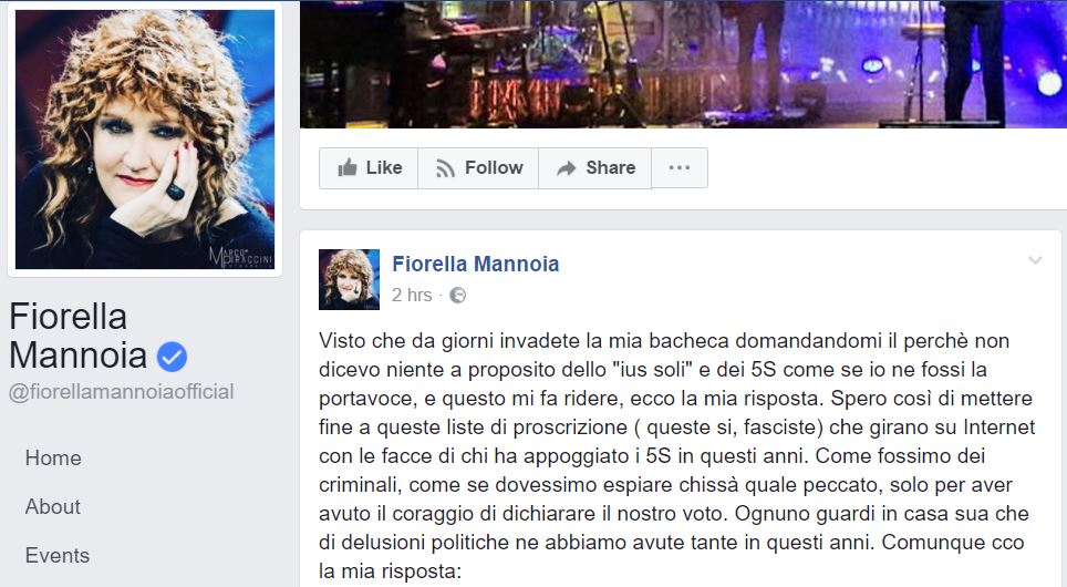 Fiorella Mannoia, il M5S e lo ius soli article-post