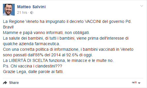 veneto zaia obbligo vaccinale decreto lorenzin vaccini obbligatori - 2