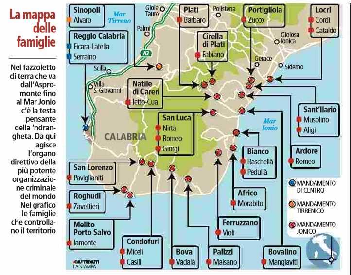 mappa famiglie ndrangheta