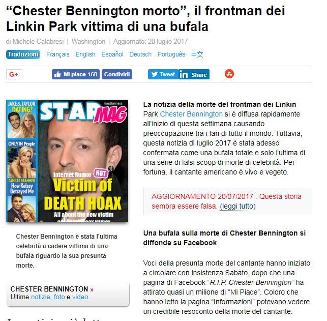 Chester Bennington e Mediamass: il sito che grida alla bufala ogni volta che muore un personaggio famoso article-post