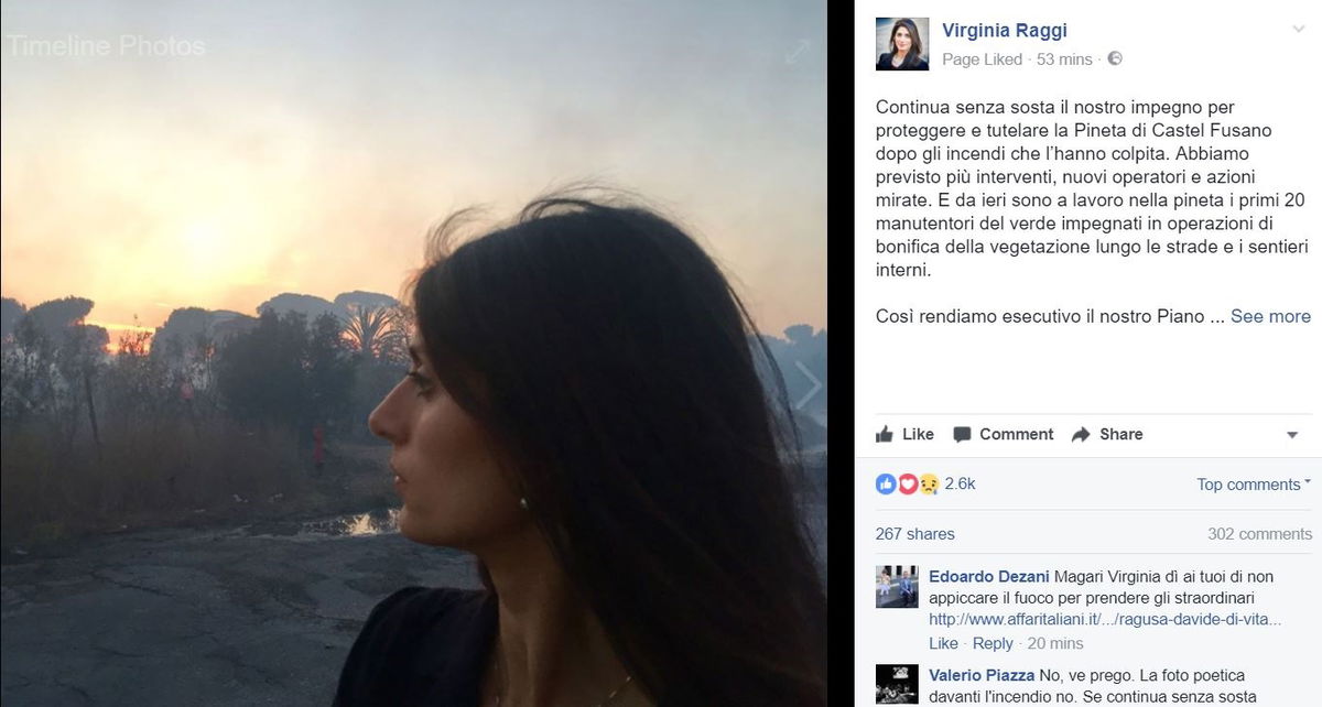 La foto di Virginia Raggi che guarda l'incendio a Castel Fusano article-post