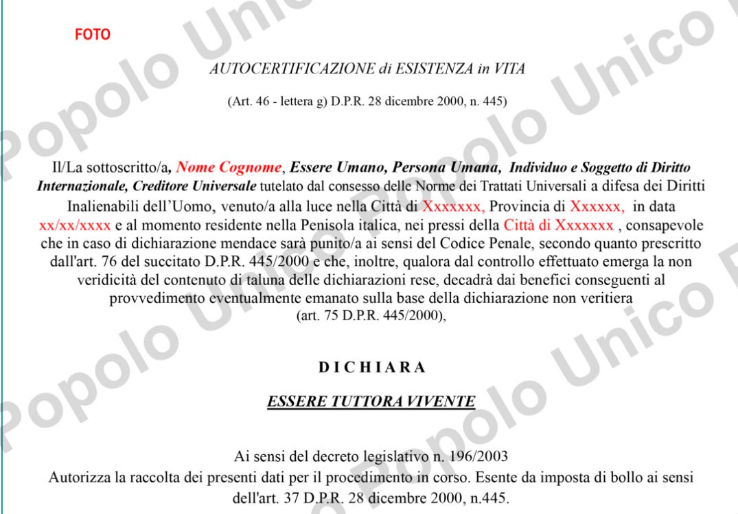 popolo unico stato corporation italia autocertificazione - 3