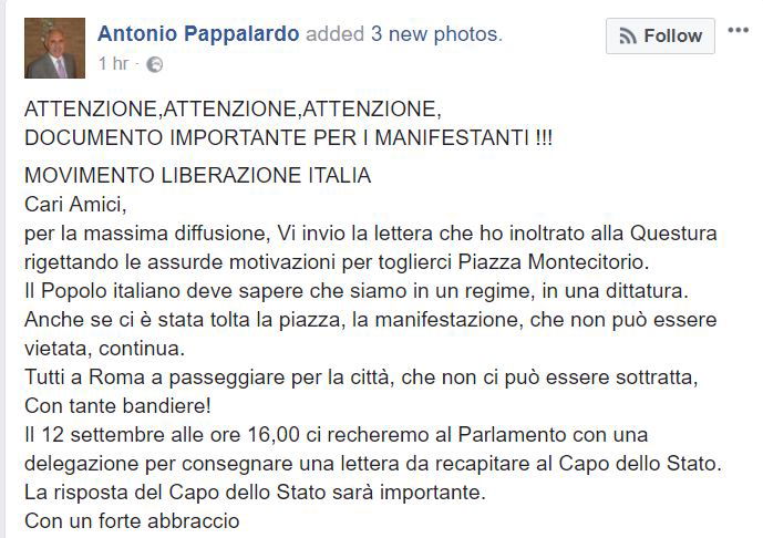 La manifestazione dell'11 e del 12 settembre con Pappalardo è stata annullata! article-post