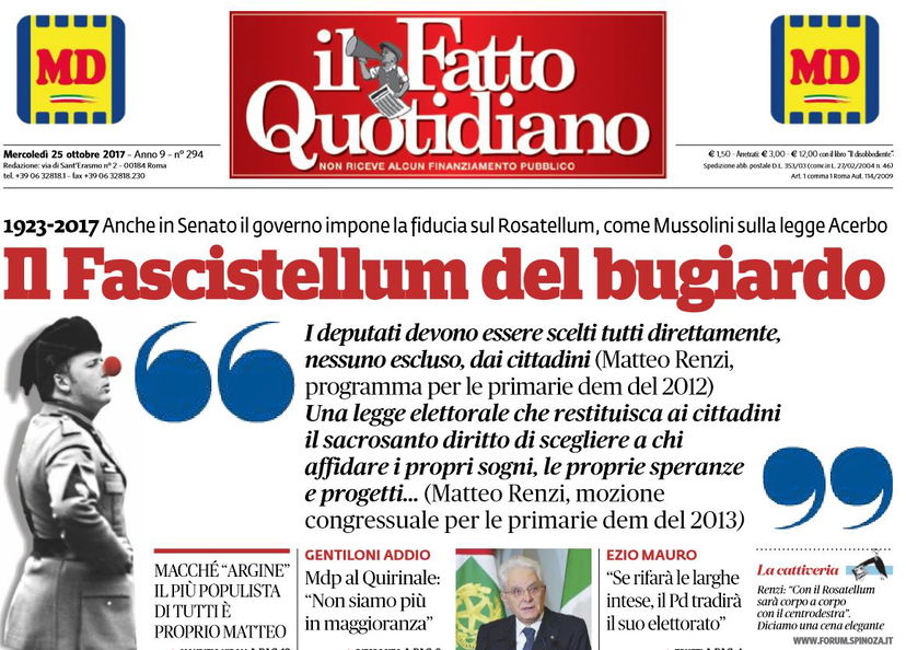 Il Fatto e «il Fascistellum del bugiardo Renzi» article-post