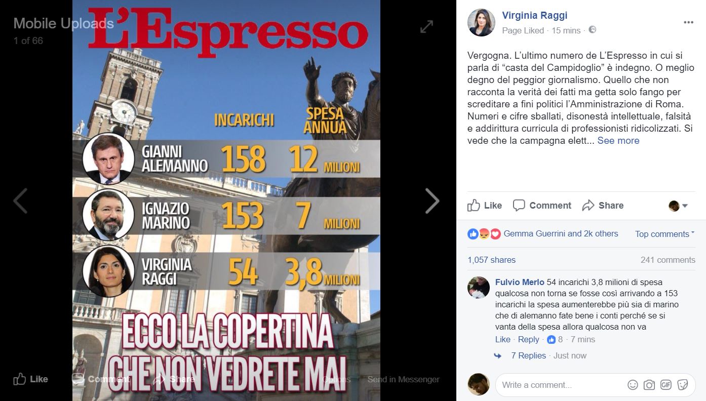 virginia raggi post su facebook 1