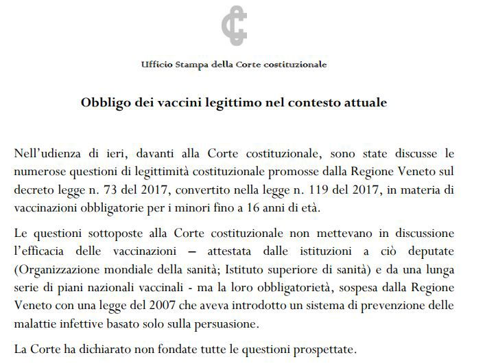 corte costituzionale vaccini