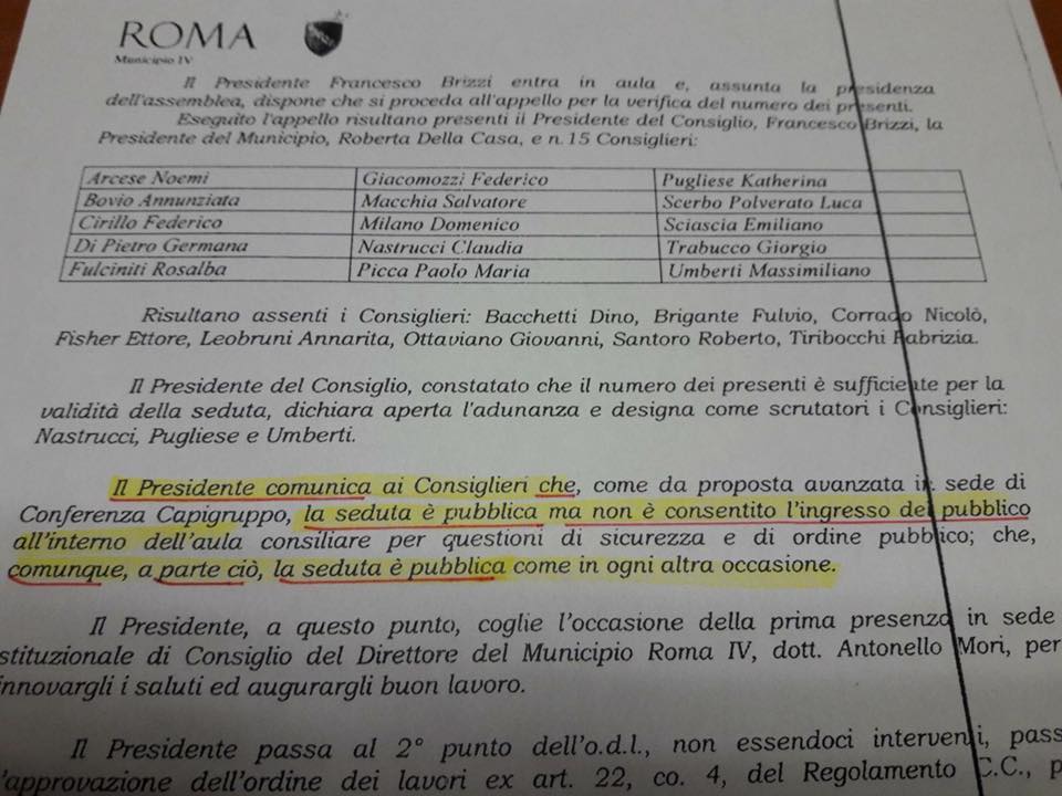 Il IV Municipio e la seduta pubblica che però è chiusa al pubblico article-post
