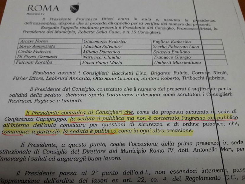 Il IV Municipio e la seduta pubblica che però è chiusa al pubblico preview