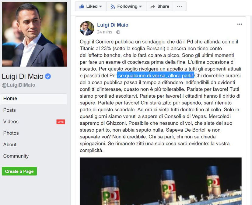 L'appello di Di Maio al PD: «Chi sa parli!» article-post