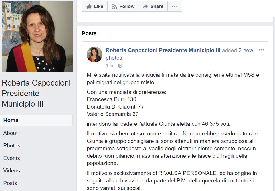 Roberta Capoccioni: l'ira funesta della presidente del III Municipio contro i tre consiglieri article-post