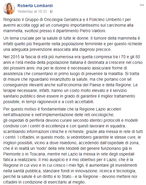 roberta lombardi mammografie lazio - 1