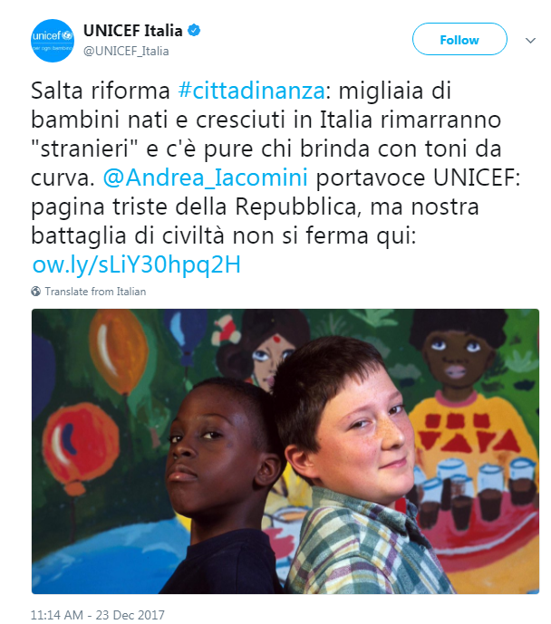 La shitstorm contro Unicef Italia per lo Ius Soli article-post