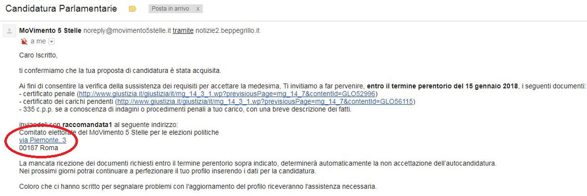 L'errore del M5S nella mail per la candidatura alle Parlamentarie article-post