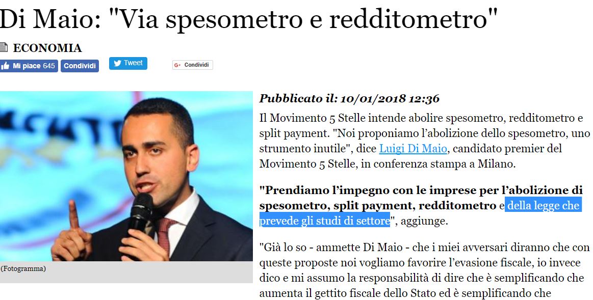 Il M5S vuole abolire gli studi di settore (che sono stati già aboliti) article-post