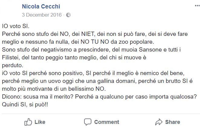 Nicola Cecchi: lo sfidante M5S di Renzi che faceva campagna per il sì al referendum article-post