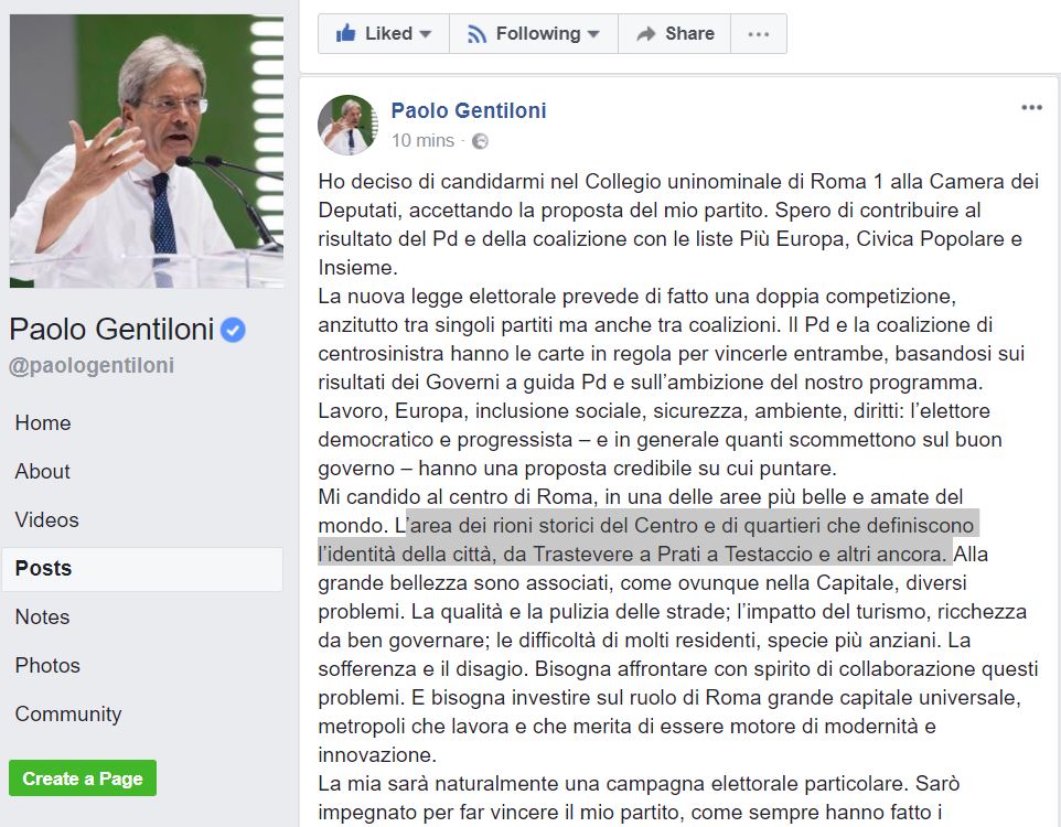 Paolo Gentiloni si candida nel collegio Roma 1 article-post