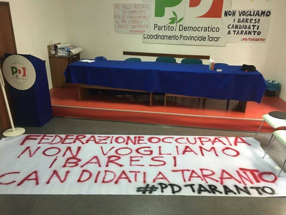 La sede del PD Taranto occupata contro le candidature article-post