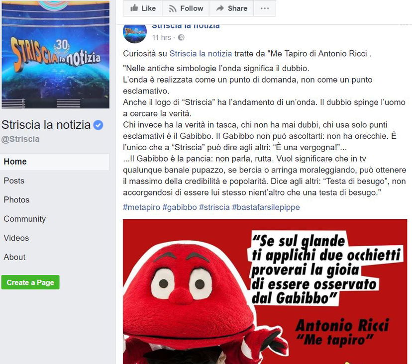 Quegli strani messaggi sulla pagina FB di Striscia la Notizia article-post