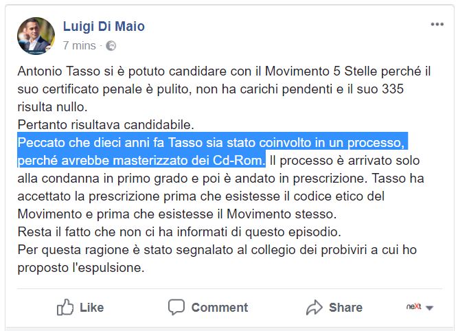 Cosa ha capito Luigi Di Maio del reato di Antonio Tasso (e comunque ne ha seccato un altro) article-post