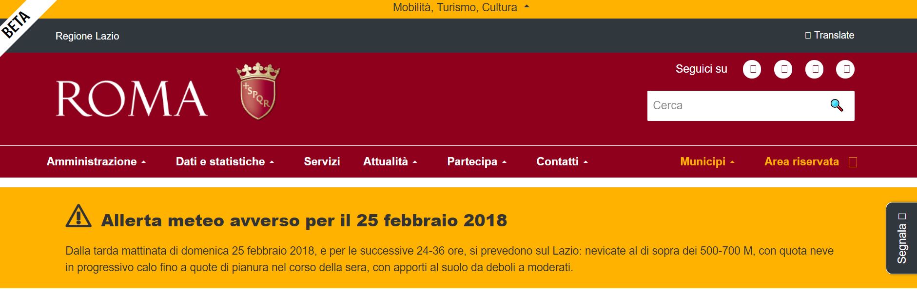 Il sito del Comune di Roma chiuso per neve nextQuotidiano