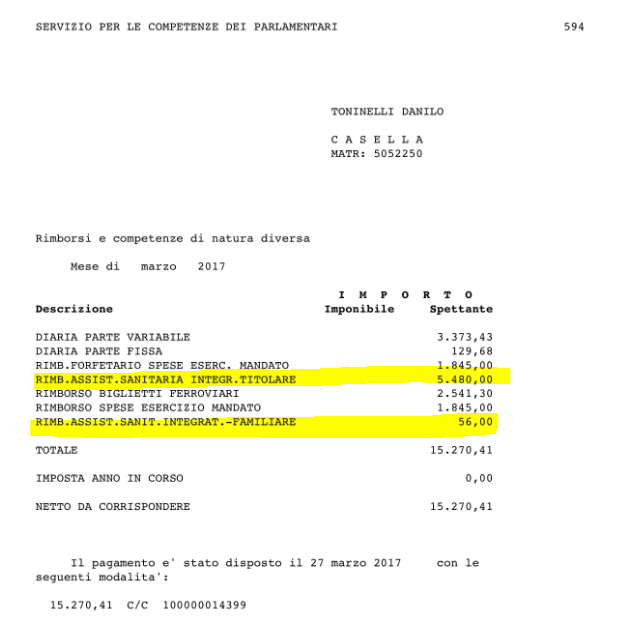 danilo toninelli rimborso spese assicurazione sanitaria - 1