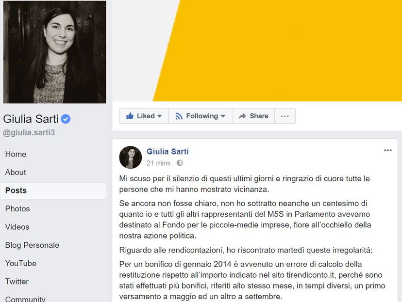 Giulia Sarti si autosospende per i bonifici M5S article-post